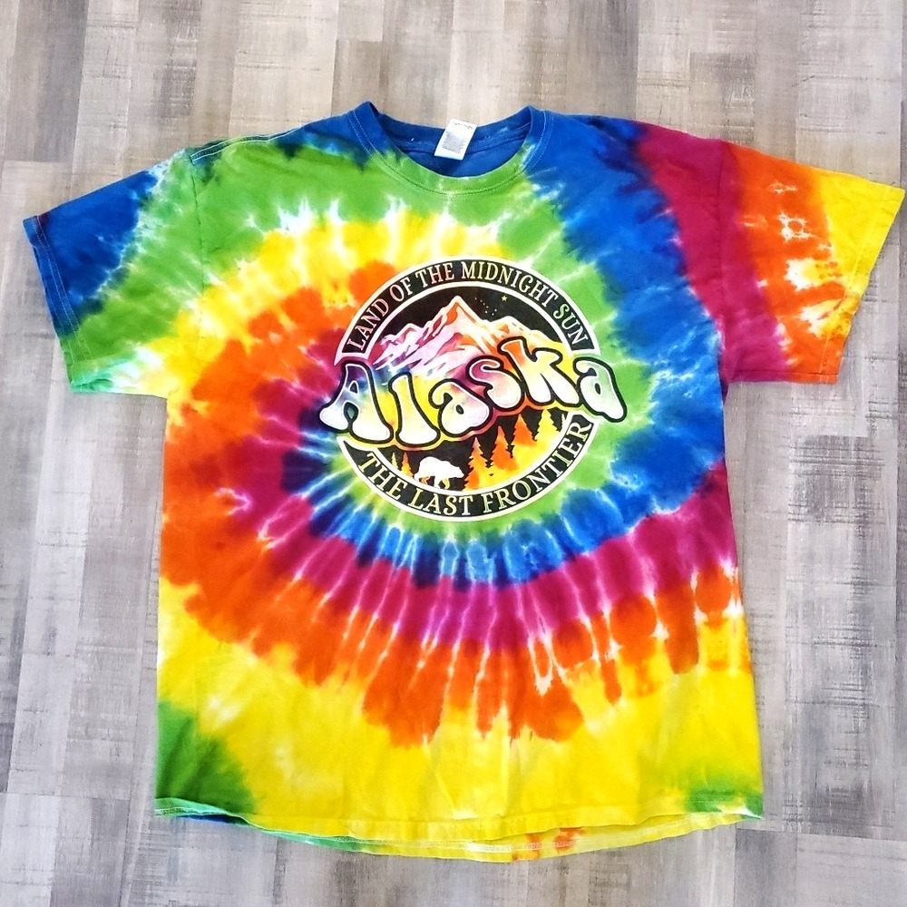 VTG 1990's ALASKA USA Hippie TYE DYE T-SHIRT‎  size XL Colortone Midnight Sun